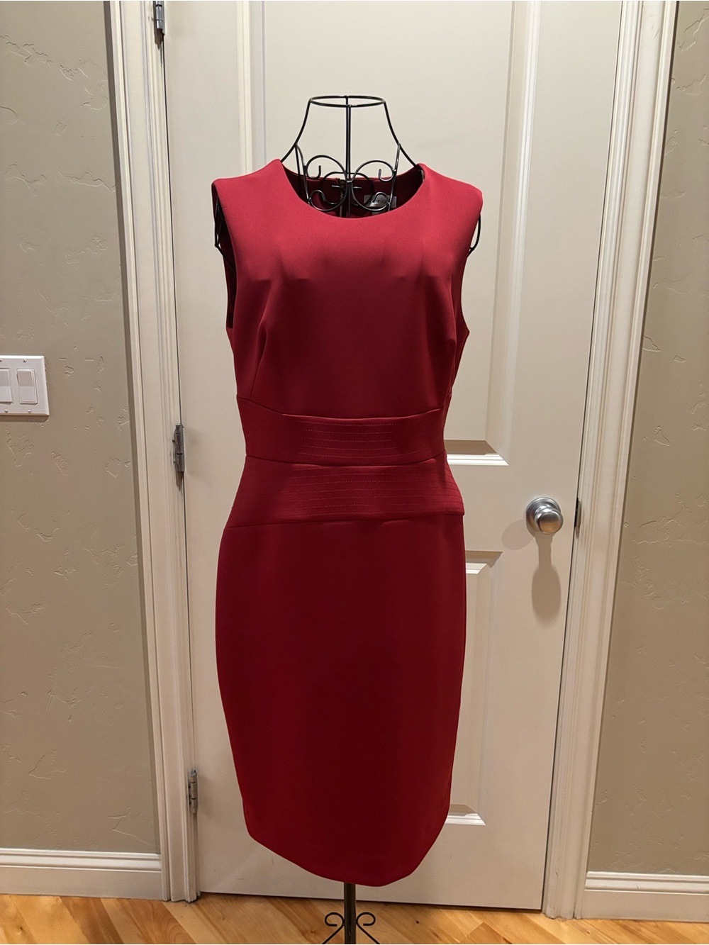 Calvin Klein Sleeveless Midi Sheath Dress in Red